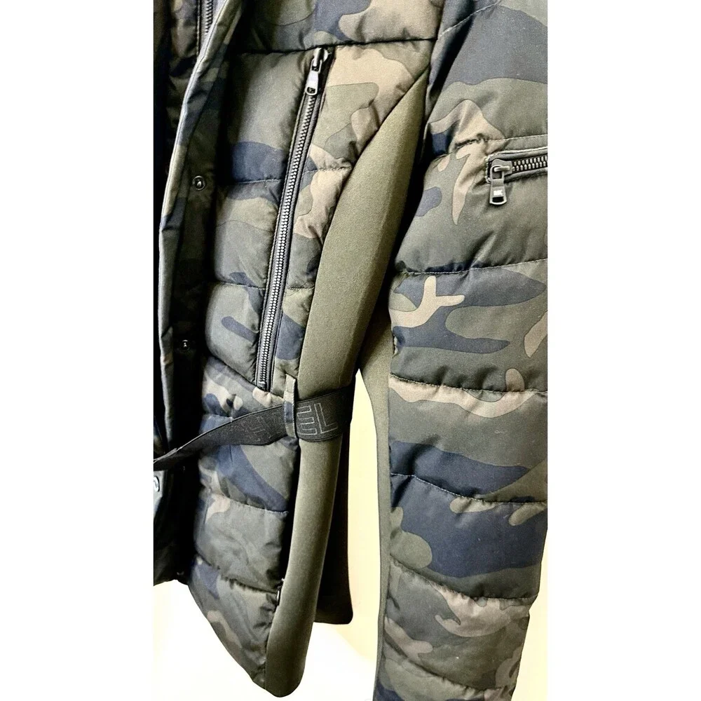 Michael Kors Camo Puffer Faux Fur Trim Hooded Coat Jacket Belted Size Large NWOT